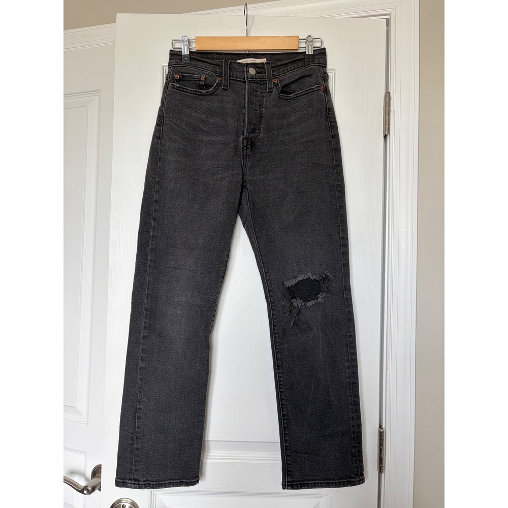 Levis Wedgie Straight High Rise Distressed Gray Jeans W27 L28 34964-0149